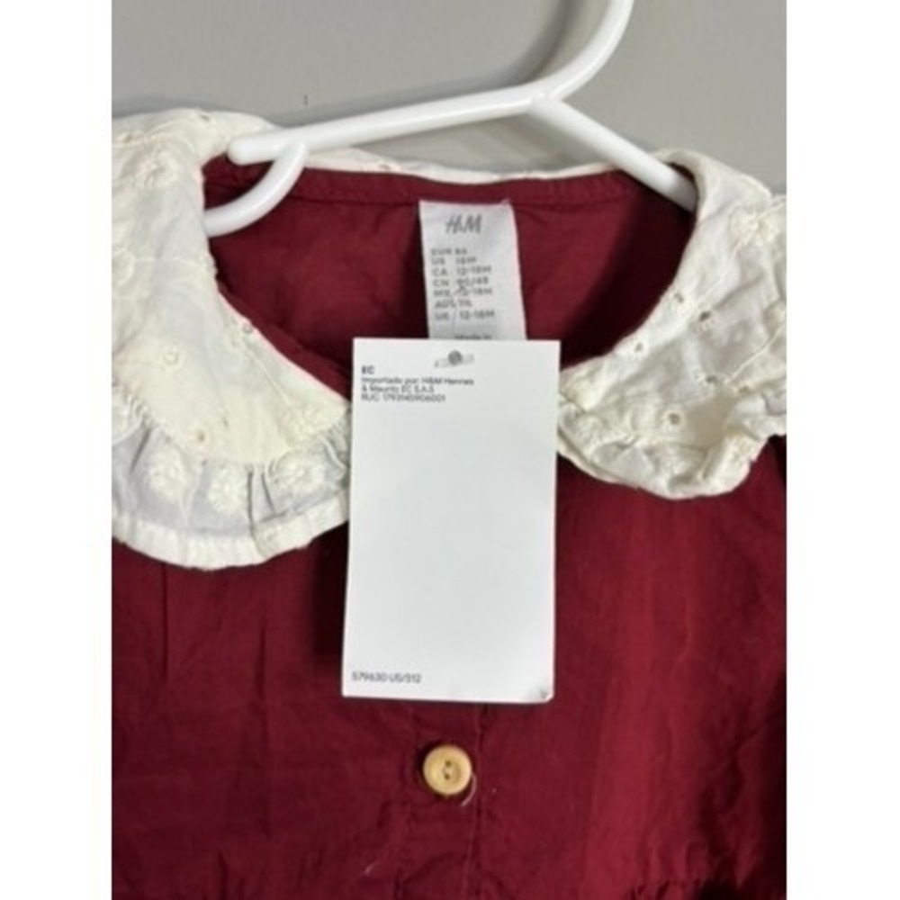 H&M Burgundy Long Sleeve Tiered Dress‎ with White Lace Collar Dress - Picture 4 of 5